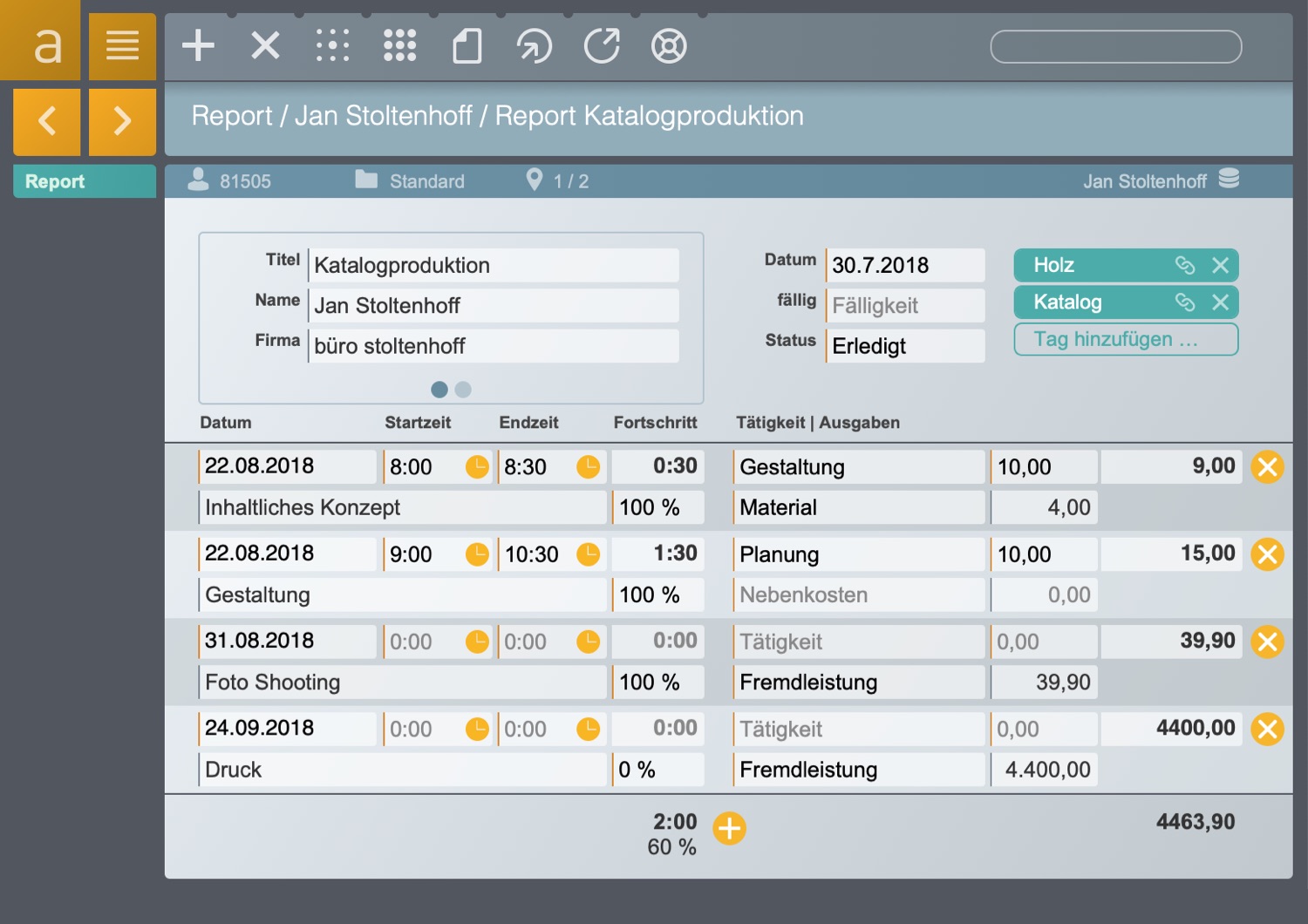 Screenshot Modul Projektmanagement