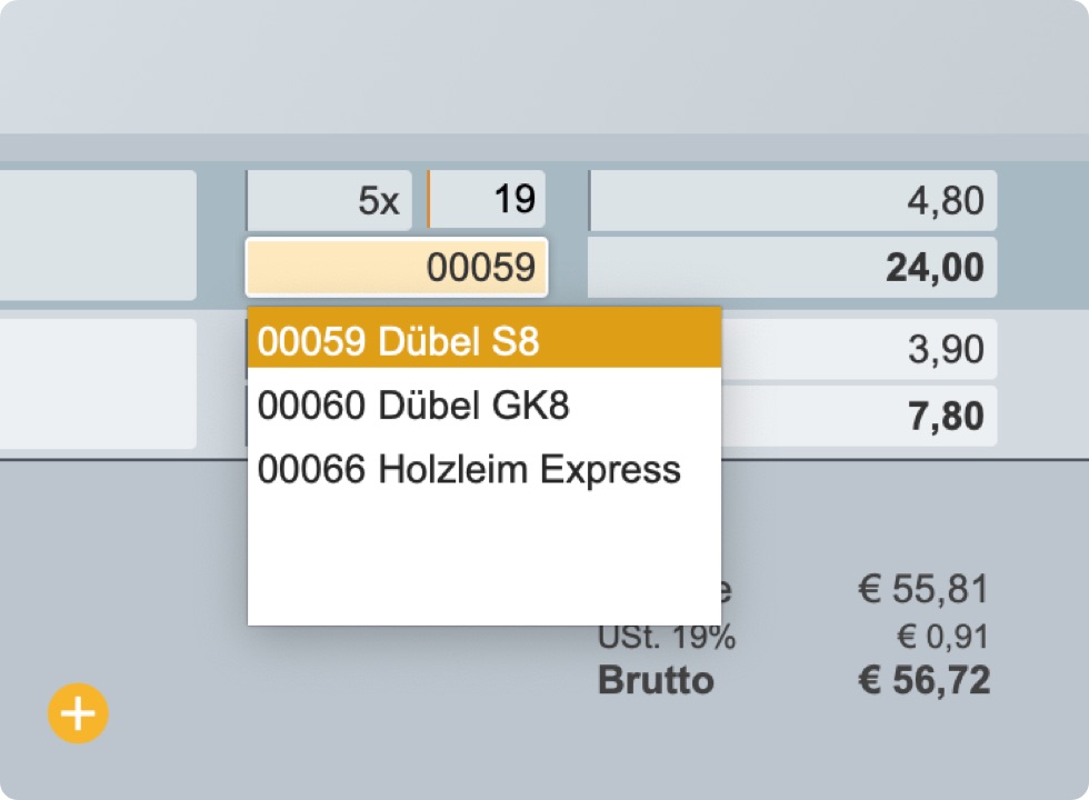 Artikel oder Inventar in Angeboten verwenden