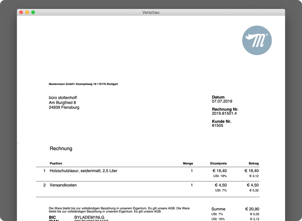 Rechnungen erstellen und ausdrucken